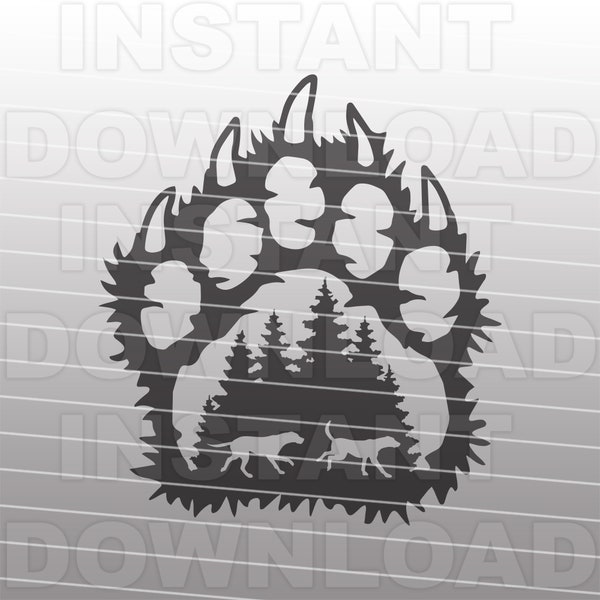 Bear Paw Hunting Dog Scene SVG,Bear Claws svg,Bear Hunter SVG File -Vector Art Commercial & Personal Use- Cricut,Silhouette,Cameo,Vinyl Cut