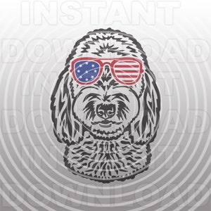 Goldendoodle con USA Occhiali da sole File SVG,Labradoodle con occhiali da sole SVG -Arte vettoriale commerciale/Uso personale- Cricut,Silhouette,Cameo,Vinile