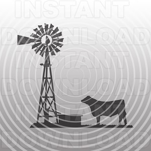 Scène de ferme avec Show Steer Cattle et Windmill SVG File, Farming SVG -Vector Art Commercial/Personal Use- Cricut,Silhouette,Cameo,vinyl Decal