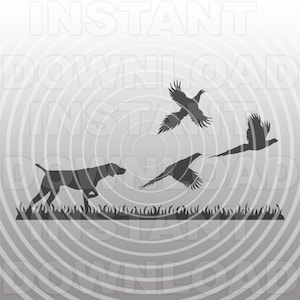 Oiseau chien pointant du doigt avec des faisans fichier SVG, SVG de chasse au faisan - Art vectoriel Commercial et usage personnel - Cricut, Silhouette, camée, vinyle découpé