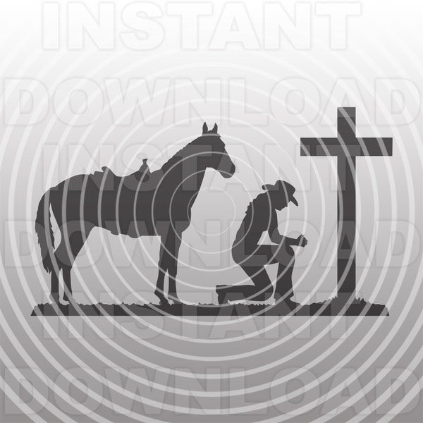 Cowgirl with Horse Kneeling Praying at Memorial Cross SVG File -Vector Art Commercial/Personal Use-Cricut,Silhouette,Cameo,vinyl decal,Vinyl