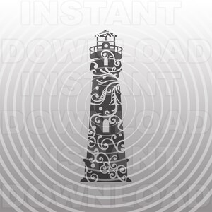 Lighthouse with Filigree SVG File,Nautical Lighthouse SVG -Vector Art Commercial & Personal Use- Cricut,Silhouette,Cameo,Vinyl Cut