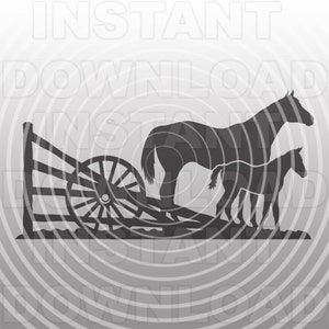 Cheval ferme scène SVG fichier, jument et poulain SVG, jument et pouliche SVG, cheval scène svg-Vector Art Commercial/Personal Use-Cricut, Silhouette Cameo