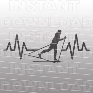 Faixa de EKG de pulso de batimento cardíaco Masculino Cross Country Skier Arquivo SVG, Homem Cross Country Ski svg -Uso comercial e pessoal- Cricut,Silhouette Cameo