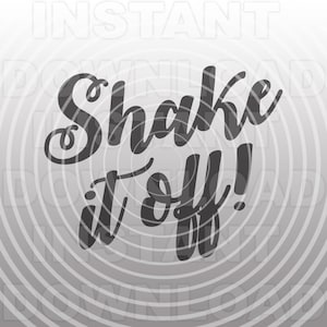 May include: Black and white text graphic that says "Shake it off!" on a gray background with concentric circles.