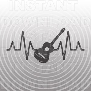 Akoestische gitaar Heartbeat SVG-bestand, gitarist SVG, gitarist EKG Strip SVG-vector kunst commercieel/persoonlijk gebruik-Cricut, silhouet, vinyl knippen