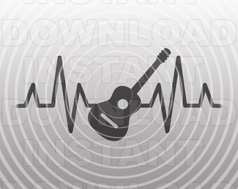 Guitarra acústica Heartbeat SVG Archivo, Guitarrista SVG, Guitarrista EKG Strip svg -Vector Art Uso comercial/personal-Cricut,Silueta,Corte de vinilo
