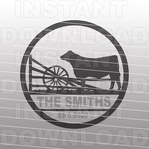 Family Farm Show Steer Cow Scene Mailbox Name Plate SVG File -Vector Art Commercial & Personal Use- Cricut,Silhouette,Cameo,Vinyl Cut