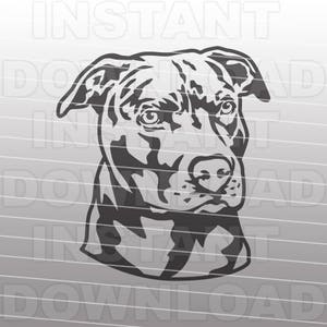 May include: Black and white line art illustration of a pit bull dog's head. The dog is looking to the right of the image.