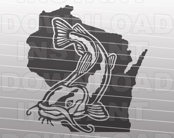Catfish SVG File,Wisconsin Catfish Fishing SVG File,Angler SVG,Vector Format,Commercial & Personal Use,Cricut,Silhouette Cameo,Vinyl Decal