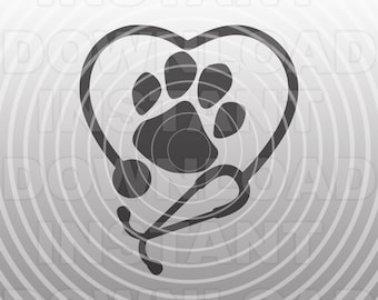 Vet Tech SVG File,Veterinary Technician Paw Print Stethoscope SVG -Vector Art Commercial & Personal Use- Cricut,Silhouette,Cameo,Vinyl Decal