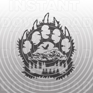 Beer in Bear Paw Print bergscène SVG-bestand, Grizzly Bear SVG - Vector Art Commercial & Personal Use- Voor Silhouette, Cameo, Cricut, Vinyl Cut