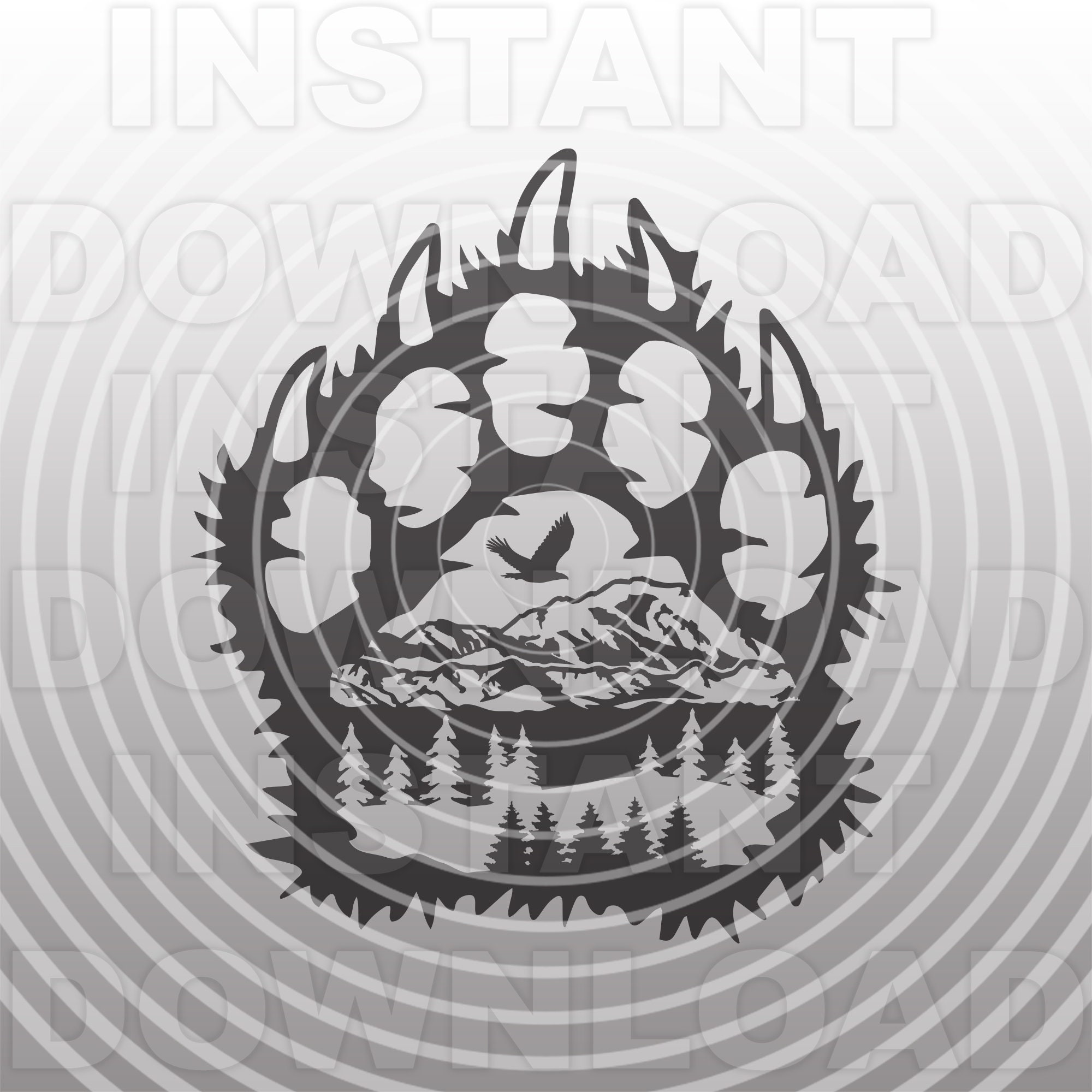 Oso en oso pata impresión escena de montaña archivo SVG, oso grizzly SVG  -Vector arte uso comercial y personal- para silueta, cameo, cricut, corte de, image size:2000x2000