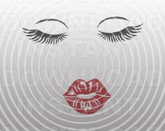 Kissing Lips and Eyelashes SVG File,Girls Face svg,Makeup svg,SVG File for Cricut,SVG File for Silhouette -Commercial & Personal Use