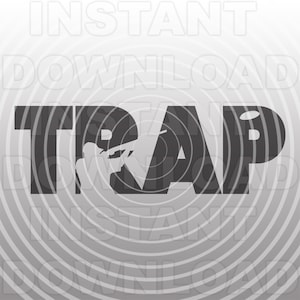 May include: A monochrome graphic featuring the word "TRAP" in large, bold letters. The letter "A" incorporates a silhouette of a person aiming a rifle. The background includes concentric circles and the words "INSTANT DOWNLOAD".
