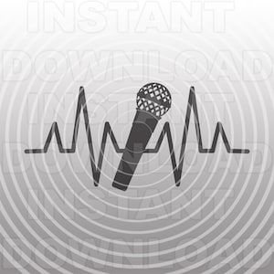 Heartbeat EKG Pulse microfoon SVG-bestand, zanger SVG, Karaoke SVG, koor SVG-vector kunst commercieel en persoonlijk gebruik-Cricut, silhouet, vinyl decal