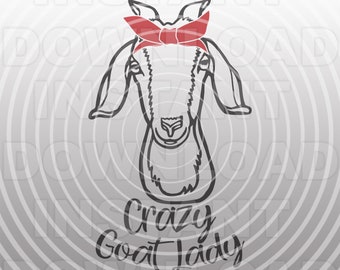 Crazy Goat Lady SVG File,Nubian Goat SVG,Goat with Bandana svg,Goat Face svg -Commercial/Personal Use- Cricut,Silhouette,Cameo,Iron on Vinyl