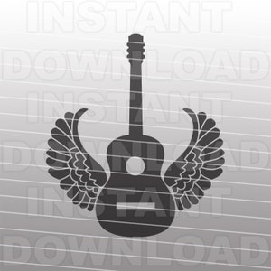 Akoestische gitaar met vleugels SVG-bestand, muziek SVG-vector kunst voor commercieel en persoonlijk gebruik-Cricut, silhouet, cameo, vinyl sticker, opstrijkbare vinyl