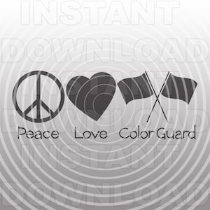 Vrede liefde Marching Band Color Guard SVG-bestand, Color Guard vlag SVG-vector kunst commercieel/persoonlijk gebruik-Cricut, silhouet, cameo, vinyl decal