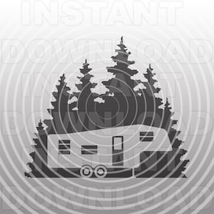Quinta roda RV Camper Forest Scene Arquivo SVG - Clip Art vetorial para uso comercial e pessoal - Cricut, Cameo, Silhueta, Ferro em vinil, Corte de vinil