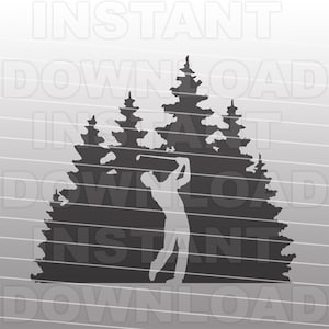 File SVG giocatore di golf, Torneo di golf SVG, Campo da golf Foresta Scena SVG - Arte vettoriale commerciale e uso personale - Silhouette, Cricut, Cameo, Decalcomania in vinile