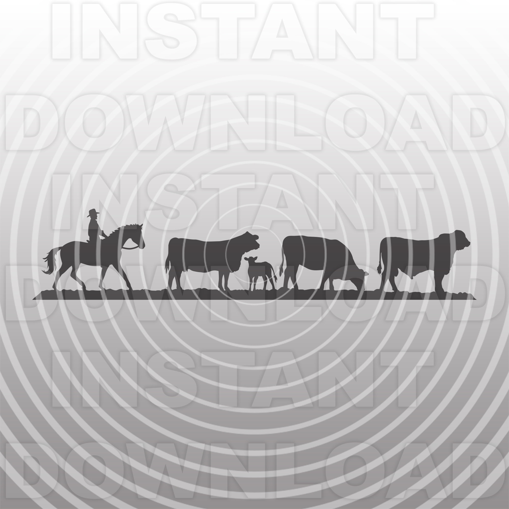 Brangus Show Cattle Ranching Scene with Cowboy Horseback Rider SVG File  -Commercial \u0026 Personal Use-Cricut,Silhouette Cameo,vinyl svg, image size:2000x2000