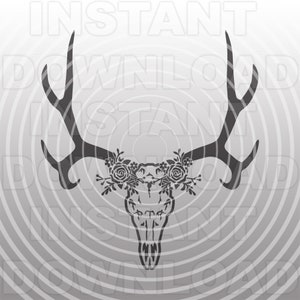 Country Western Tier Maultier Hirsch Schädel mit Blume Rosen SVG-Datei - Cricut svg, Kontur svg, svg schneidet, schneidbar svg, svg geschnitten Datei, Vektor svg