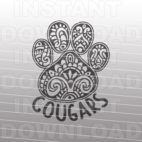 Cougars SVG File,Cougar Paw SVG,Henna Paw Print svg,Sports svg -Vector Art Commercial/Personal Use- Cricut,Silhouette,Cameo,Iron On Vinyl