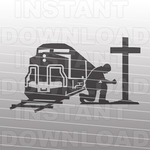 Operaio ferroviario in ginocchio pregando al Memorial Cross File SVG, Treno merci SVG, Uso personale e commerciale, Cricut, Silhouette Cameo, decalcomania in vinile