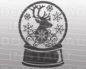 Christmas Reindeer Snowglobe SVG File,Winter SVG,Snow globe svg -Vector Art Commercial & Personal Use- Cricut,Cameo,Explore,Silhouette