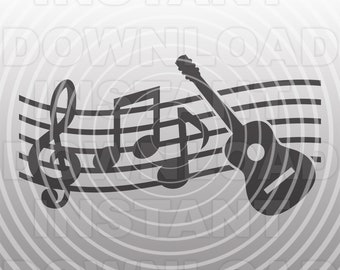 Guitar SVG File,Music Notes SVG,Guitarist SVG,Rock Band svg-Vector Art Commercial/Personal Use-Cricut,Silhouette,Cameo,Vinyl Decal,Vinyl Cut