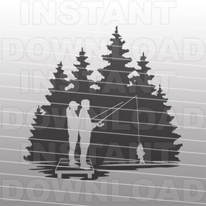 Pareja pescando desde un archivo SVG muelle, escena de pesca SVG svg, pescador svg -Vector Art uso comercial/personal- Cricut,Silueta,Cameo,Vinilo