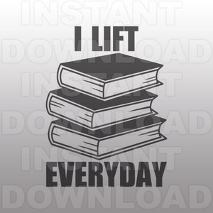 Könnte beinhalten: Eine Schwarzweißillustration eines Stapels Bücher mit dem Text "I lift everyday".