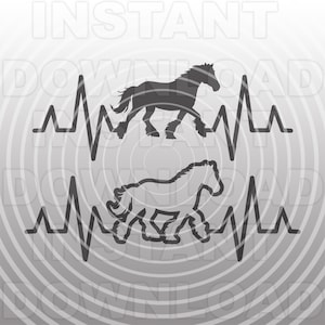 Gypsy Vanner Horse Heartbeat Pulse EKG Strip Archivo SVG,Gypsy Horse SVG -Vector Art Uso comercial/personal-Cricut,SilhouetteCameo,Calcomanía de vinilo