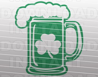 St Patricks Day SVG File,Beer Mug SVG File,Shamrock SVG-Cutting Template-Vector Clip Art-Commercial & Personal Use-Cricut,Cameo,Silhouette