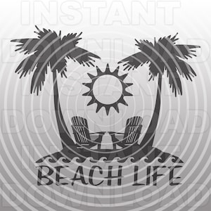 Fichier SVG Beach Life, Adirondack Beach Chairs Palm Trees SVG, Sunset Beach Scene SVG -Vector Art Commercial & Personal Use-Cricut,Silhouette