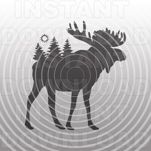 Moose SVG File,Moose Silhouette SVG,Pine Forest svg,Woodland Animal svg,For Commercial & Personal Use,Cricut,Silhouette Cameo,Glowforge