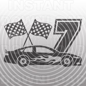 Race auto verjaardag SVG-bestand, zevende verjaardag SVG, jongens 7e verjaardag SVG-commercieel en persoonlijk gebruik-Cricut, silhouet, cameo, opstrijkbare vinyl, htv