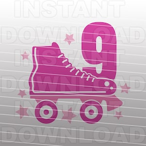 Meisjes 9e verjaardag rolschaatsen SVG-bestand, verjaardag shirt SVG, schattig t shirt SVG-commercieel/persoonlijk gebruik-Cricut, silhouet cameo, vinyl SVG