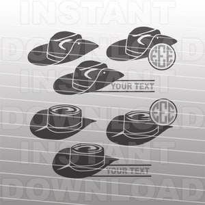 May include: Four black and white silhouette images of cowboy hats with a space for text below two of the hats. The text reads "Your Text". There are two circles with the letters "EEE" inside them.