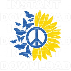 Ukraine Sonnenblume mit Schmetterlingen und Peace Symbol SVG-Datei-Vector Clipart kommerzielle/persönliche Nutzung- Cricut,Silhouette Cameo,Vinyl Decal