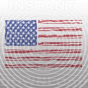 Puede incluir: Un diseño de bandera estadounidense desgastado con rayas rojas y blancas y estrellas azules. La bandera está sobre un fondo blanco con círculos concéntricos.