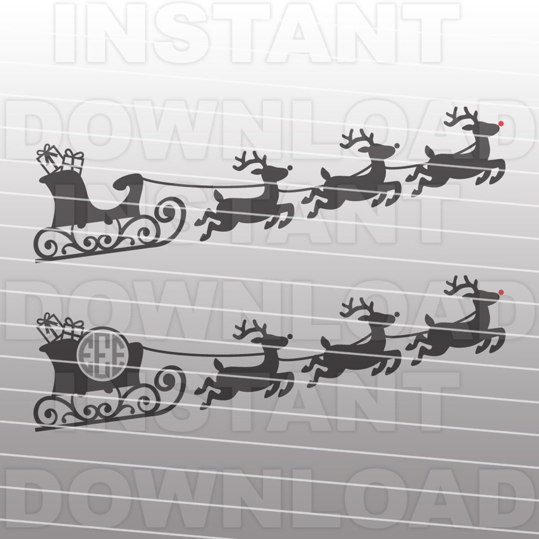 Santa Sleigh Reindeer SVG File,christmas Monogram SVG File -commercial ...