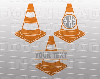 Archivo SVG de cono de tráfico, SVG de cono de construcción, monograma de cono de seguridad svg -Vector Clipart Uso comercial y personal- Cricut,Silhouette Cameo