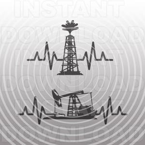Heartbeat olie boren SVG-bestand, olie Derrick SVG, Roughneck SVG, olieplatform SVG-commercieel en persoonlijk gebruik-Cricut, silhouet, vinyl decal, gesneden bestand