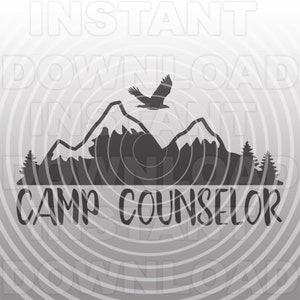 Archivo SVG de consejero de campamento rústico, escena de montaña SVG, campamento de verano svg -Arte vectorial Uso comercial/personal- Cricut,Silueta,Cameo,Hierro en vinilo
