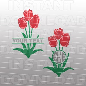 Tulpen bloem SVG-bestand, tuinieren monogram SVG, boeket SVG-vector kunst commercieel en persoonlijk gebruik- voor Cricut, silhouet cameo, opstrijkbare vinyl