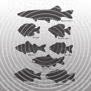 Bass SVG,walleye SVG,bluegill SVG,trout svg,crappie svg,pike svg File Cutting Template-Vector Clip Art for Commercial & Personal Use,Cricut