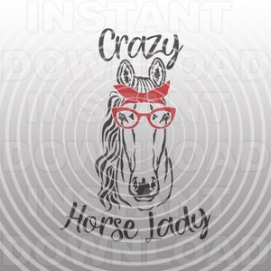 Crazy Horse Lady SVG-Datei, Stute mit Bandana SVG, Stute mit Brille svg -kommerzieller / persönlicher Gebrauch-Cricut, Silhouette, Cameo, Vinyl Aufkleber, Vinylschnitt