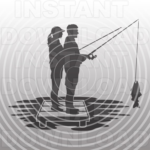 Young Couple with Fishing Rods Fishing Together on Dock SVG File,Man and  Woman Fishing svg,Commercial & Personal Use,Cricut,Silhouette Cameo